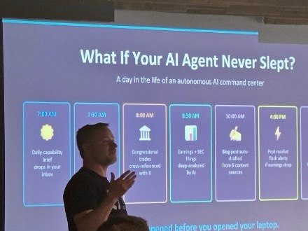 Matt DeWald presenting the 24/7 AI agent timeline